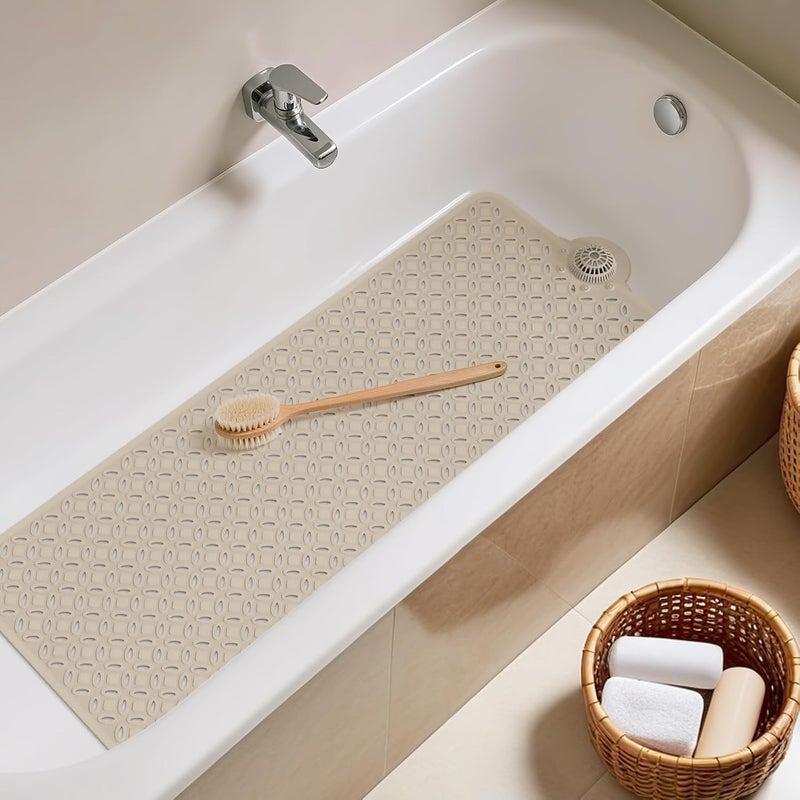 OTHWAY Bath Mat for Tub Non Slip: 39" X 17" Long Bathtub Mat with Hair Catcher│Big Drain Holes Shower Mats for Inside Shower│Machine Washable (Brown) - Image 2